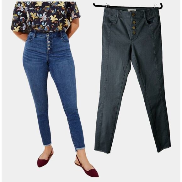 NWT Loft Slate Gray Gold Button Fly Frayed Hem Pant Jean Front Stitch Seams 00 - Picture 2 of 12